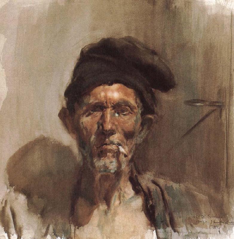 Joaquin Sorolla Smoking old man Norge oil painting art